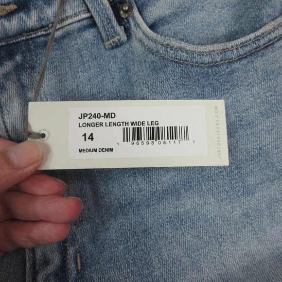 JustUSA Jeans Womens 14 Blue Longer Length Wide Leg Fringe Hem 32x30* NWT - Picture 10 of 16